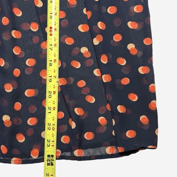 Maeve Anthropologie High Neck Sheer Polka Dot Ruffle Blouse Size 2 Navy Orange - Picture 7 of 10